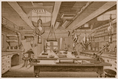 Diorama des naturwissenschaftlichen Labors auf der Challenger. Ausgestellt wird dieses Diorama derzeit in der "Meeresforschung" Ausstellung im Deutschen Museumm in München.