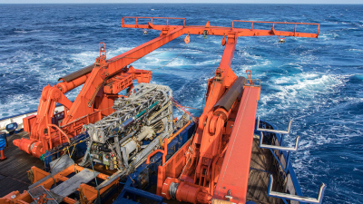 Meeresboden-Bohrgerät MARUM-MeBo70, das auf der Polarstern-Expedition PS104 erstmalig in der Antarktis zum Einsatz kommt. Foto: Thomas Ronge