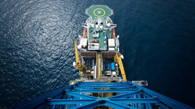 Blick vom Bohrturm des Forschungsschiffs Chikyu. Foto: JAMSTEC