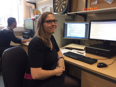 Charlotte in her office at the University of Reading