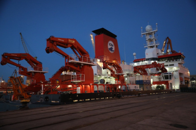 Das FS SONNE im Hafen von  Montevideo, Uruguay (Foto: Natascha Riedinger)