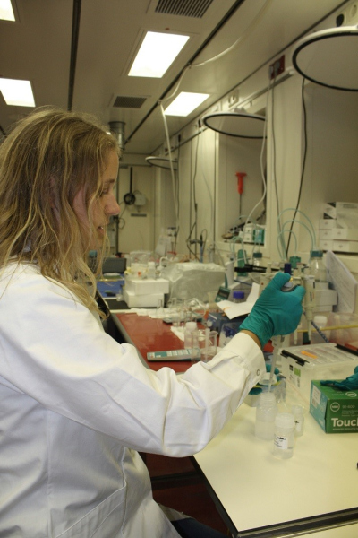 Annika Moje beim Bearbeiten der Proben. Foto: C. Kleint, Jacobs University