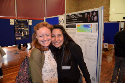 Poster session discussion during the first day of the FORAMS 2018! with Rebecca Jackson (GLOMAR alumna)
