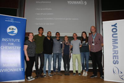 The two main organisers and the three winners of each the best presentation and best poster awards. From the left: Viola Liebich (Organiser), Adrían Andrés Morales-Guadarrama (3rd place for poster), David José Rodrigues Mateus (2nd place for poster), Guiseppe Suaria (3rd place for presentation), Jessica M. Micklem (2nd for presentation), Niklas Kornder (1st place for presentation), Hannah S. Earp (1st place for poster), Somin Jungblut (Oraganiser). 