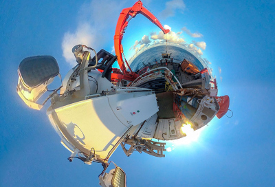 Unser kleiner Planet METEOR im 360° Blick. Foto: MARUM – Zentrum für Marine Umweltwissenschaften, Universität Bremen; V. Diekamp