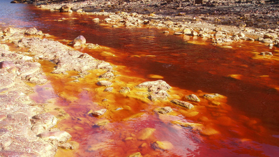 Pyrite weathering produces iron-rich acidic water in the Rio Tinto, Spain. When sea level drops during glacials, the coastlines move seaward and more than 20 million square kilometers of potentially pyrite-bearing shelf sediments are drained. During glaci