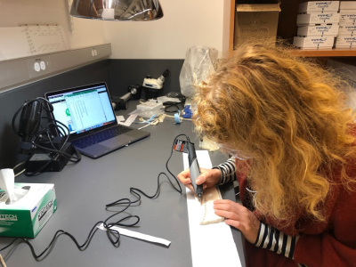 Drilling a coral slab at LDEO, New York