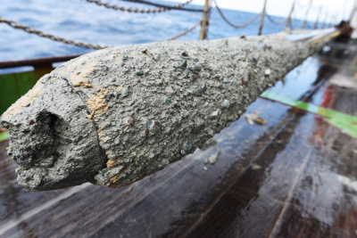Schlammbrekzie an bord von FS POSEIDON im Rahmen der Expedition PO499 (M. Loher).