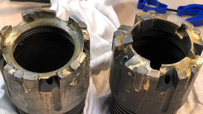Extended Core Barrel (XCB)-Kronen, die während Expedition 378 benutzt wurden.