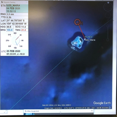 Die Route der JR vorbei am Atoll Îles Maria mit den vier Inseln.