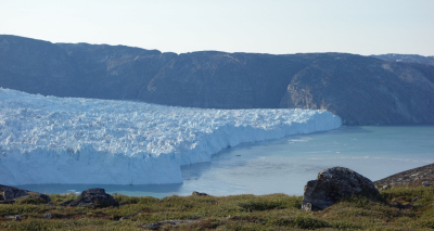 Aerial photo of the Store glacier, West Greenland (uummannaq fjord). Photo: Alfred Wegener Institute / Coen Hofstede