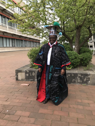 Amon outside of the GEO building