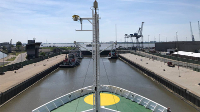 Das FS MARIA S. MERIAN in der Schleuse bei Bremerhaven. Foto: MARUM, Uni Bremen