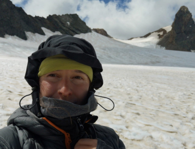 Nina in front of a glacial landscape