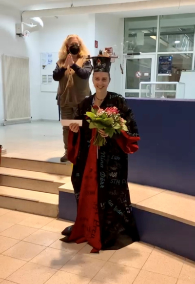 Victoria with her doctoral hat and gown