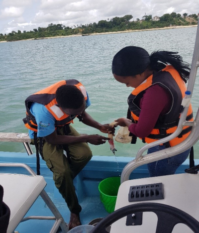 two people working on a boat