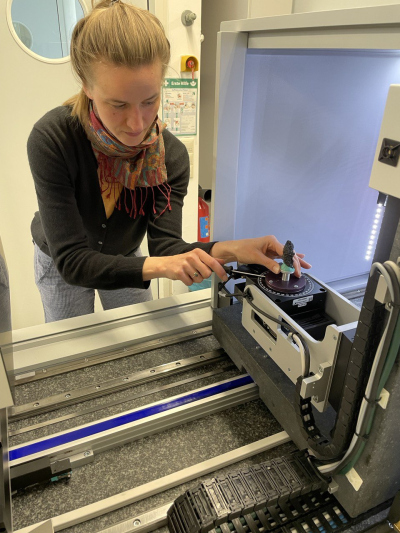 Me mounting the first sample in the μCT instrument.