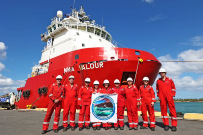 Die MMA Valour - das Schiff der IODP-Expedition 389 mit dem ECORD Science Operator-Team. Foto: Parker/ECORD_IODP
