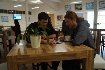 f.l.t.r. Alexander Knorrn and Yannik Zander during the coffee session