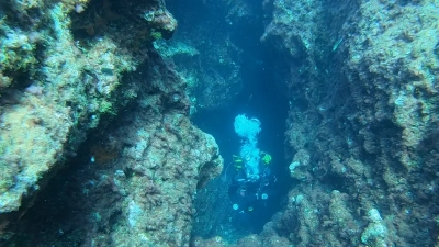Abtauchen für die Wissenschaft: Die Tauchgemeinschaft ist im Fokus eines neuen Forschungsprojektes, das mithilfe von Taucher:innen kontinuierlich Temperaturdaten im Mittelmeer erfassen und analysieren möchte. Foto: MARUM – Zentrum für Marine Umweltwissenschaften, Universität Bremen; C. Galerne 