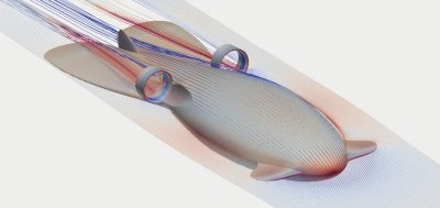 Visualisierung einer hydrodynamischen Analyse eines neuertigen autonomen Unterwasserfahrzeugs. (Copyright P.Riesen/MARUM)