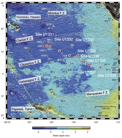 Location of IODP Expedition 320 &amp; 321 drill sites