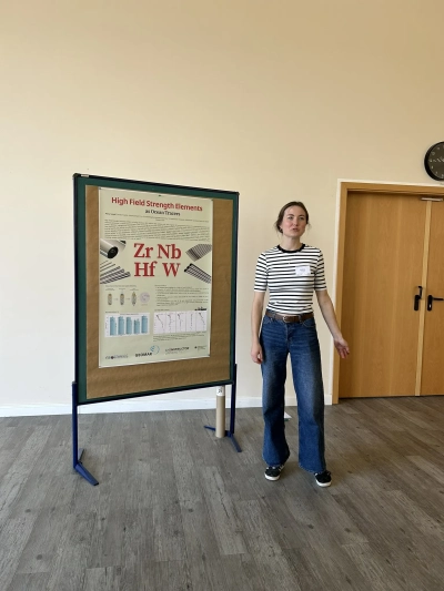 Polina next to her poster