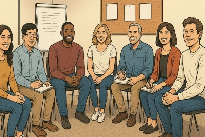 group of people sitting in a seminar room