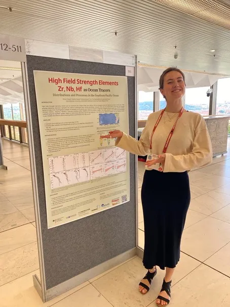 Polina next to her poster