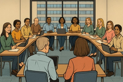group of people in a seminar room