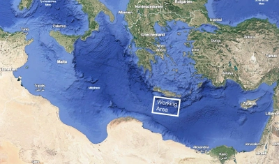 Untersuchungsgebiet der M214 Expedition südlich Kreta.