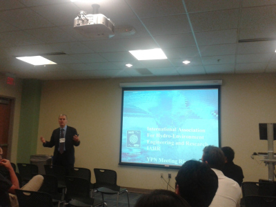 Professor Peter Goodwin the president of IAHR speaking in the YPN Meeting